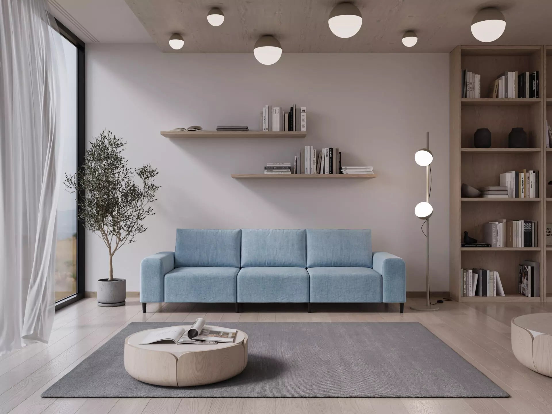 Morgan Soffa Blått linne, 3 sits
